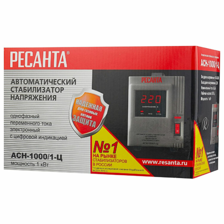 Стабилизатор РЕСАНТА АСН-1000/1-Ц, 1000 Вт, 140-260 В, напольный, 63/6/2, 671268