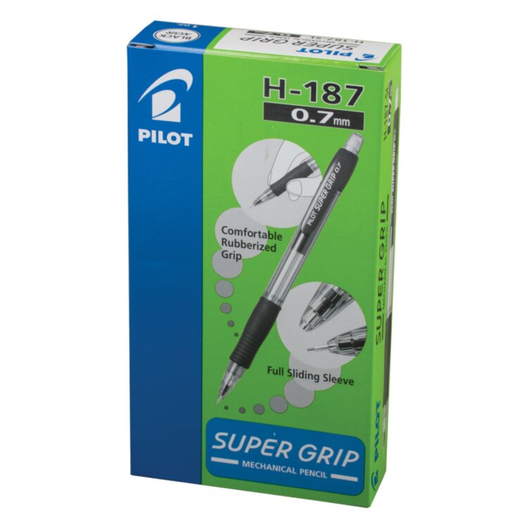 Карандаш механический 0,7 мм, PILOT H-187 "Super Grip", ластик, резиновый грип, корпус черный, H-187-SL, Н-187, 180981