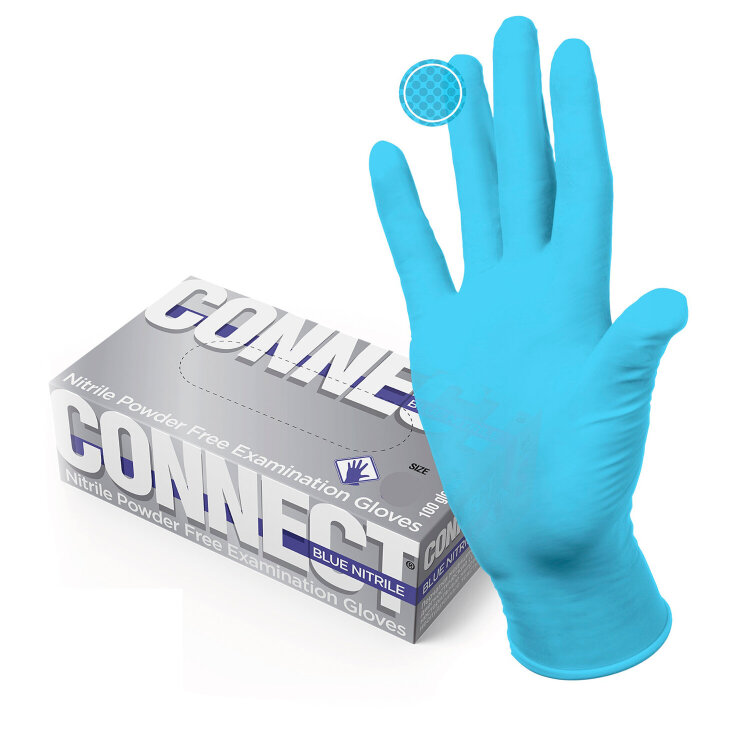 Перчатки смотровые нитриловые 50 пар (100 штук), CONNECT, голубые, размер 9-10, XL (очень большой), 631132