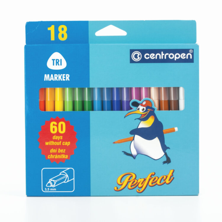 Фломастеры 18 ЦВЕТОВ CENTROPEN "Just Perfect", смываемые, устойчивы к высыханию, 2510/18KK, 725101801, 151175