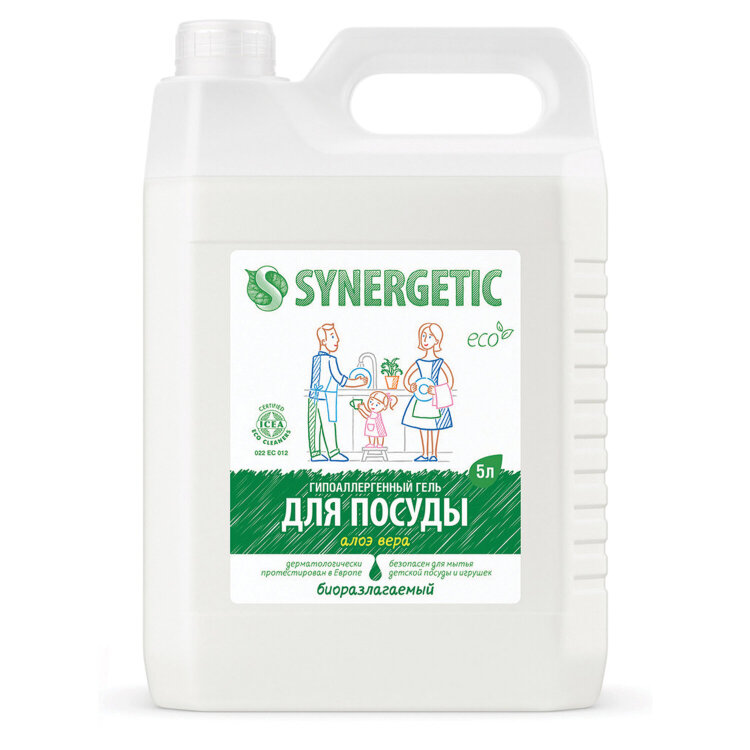 Гель для мытья посуды антибактериальный 5 л, SYNERGETIC "Алоэ", канистра, 103503, 608276