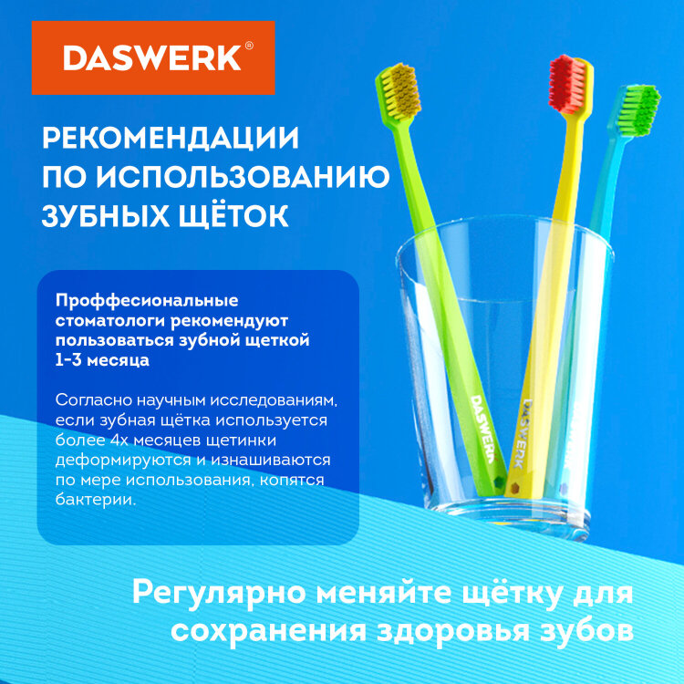 Зубные щетки, набор 4 штуки, СРЕДНЕ-МЯГКИЕ (MEDIUM SOFT), DASWERK (ДАСВЕРК), 608213, 608213