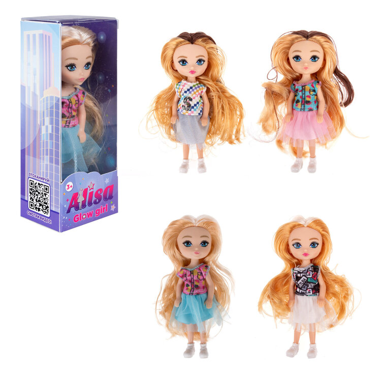 КУКЛА "Alisa GLOW GIRL", с гнущимися коленями, 15 см, АССОРТИ, 8 видов, 1TOY, 8 шт., 666152