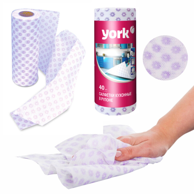 Салфетки ВИСКОЗНЫЕ, "Премиум", 25х40 см, РУЛОН 40 шт., 60 г/м2, YORK, 021100, 703753
