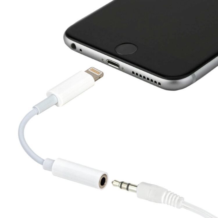 Переходник для наушников с iPhone LIGHTNING на AUX (MINI JACK 3.5 мм), SONNEN, 0,1 м, белый, 513565, 513565
