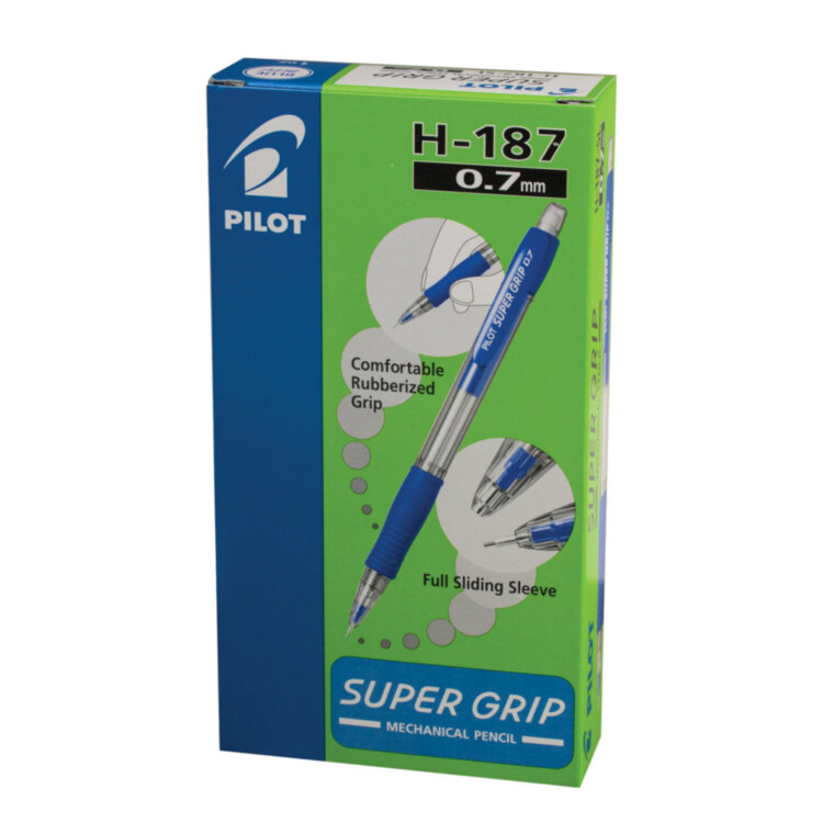 Карандаш механический 0,7 мм, PILOT H-187 "Super Grip", ластик, резиновый грип, корпус синий, H-187-SL, Н-187, 180982