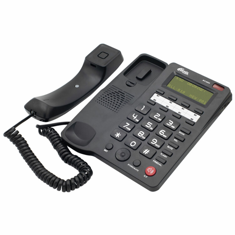 Телефон RITMIX RT-550 black, АОН, спикерфон, память 100 номеров, тональный / импульсный режим, черный, 80001483, 263162