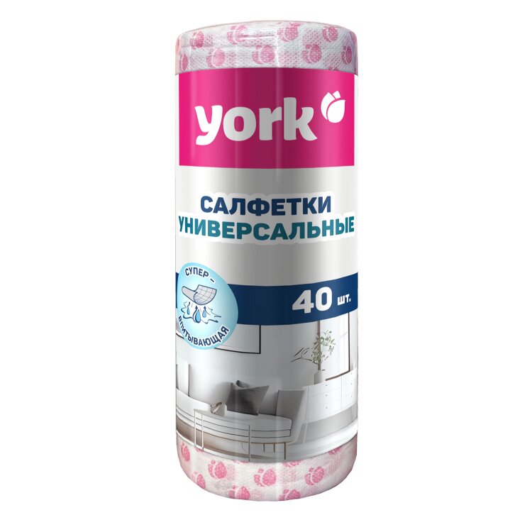 Салфетки ВИСКОЗНЫЕ, "Тюльпан Премиум", 25х40 см, РУЛОН 40 шт., 60г /м2, YORK, 020480, 703754