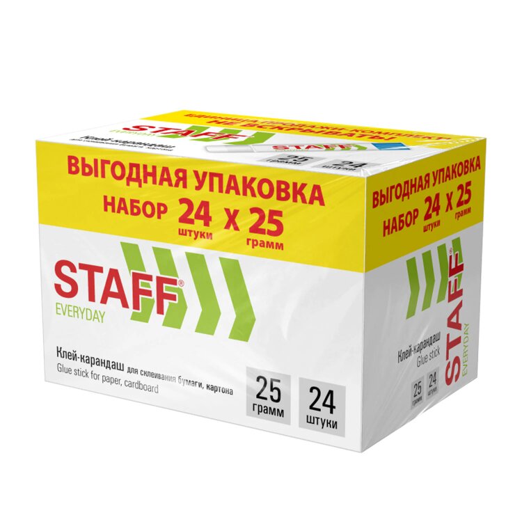 Клей-карандаш 25 г, ВЫГОДНАЯ УПАКОВКА, КОМПЛЕКТ 24 ШТУКИ, STAFF EVERYDAY, 273018, 273018