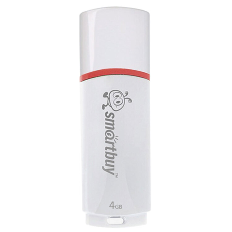 Флеш-диск 4 GB, SMARTBUY Crown, USB 2.0, белый, SB4GBCRW-W, 512770