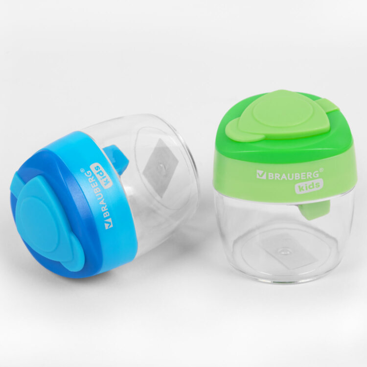 Точилки BRAUBERG KIDS "MAXI", 2 ШТУКИ, 2 отверстия, с большим контейнером, трехгранный корпус, цвета ассорти, блистер, 271947, 271947