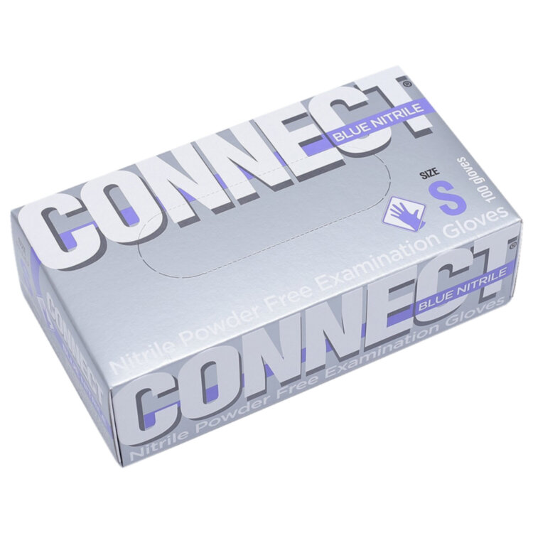 Перчатки смотровые нитриловые 50 пар (100 штук), CONNECT, голубые, размер 6-7, S (малый), 631129