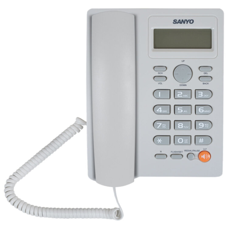 Телефон SANYO RA-S306W, спикерфон, память 50 номеров, тональный / импульсный режим, белый, 263234