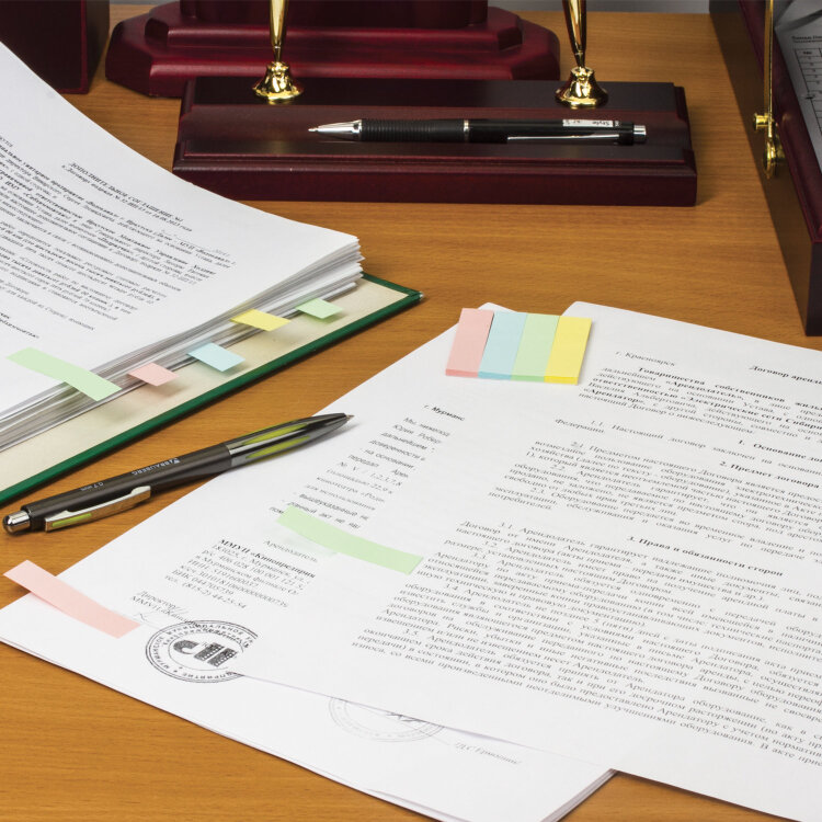 Закладки клейкие пастельные STAFF бумажные, 50х12 мм, 100 штук (4 цвета х 25 листов), европодвес, 127147, 127147