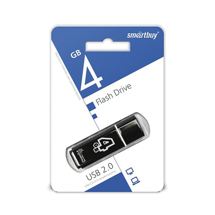 Флеш-диск 4 GB, SMARTBUY Glossy, USB 2.0, черный, SB4GBGS-K, 512764