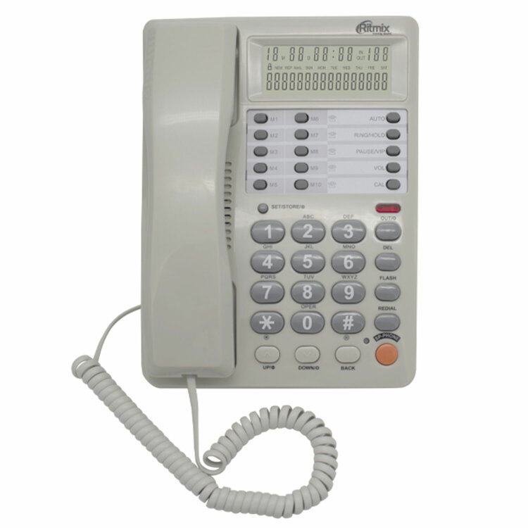 Телефон RITMIX RT-495 white, АОН, спикерфон, память 60 номеров, тональный / импульсный режим, белый, 80002153, 263161
