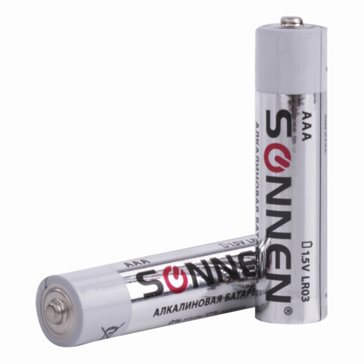 Батарейки КОМПЛЕКТ 4 шт., SONNEN Alkaline, AAA (LR03, 24А), алкалиновые, мизинчиковые, в блистере, 451088, 451088