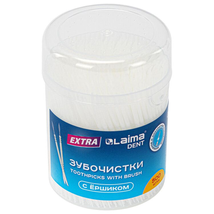 Зубочистки зубные, ёршики с щеточкой 500 шт., стакан, LAIMA DENT, 609401, 609401