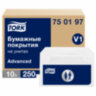 Покрытия на унитаз Tellus/TORK (Система V1), 1/2 сложения, КОМПЛЕКТ 250 шт., 37х41 см, Advanced, белые, 750197, 608716