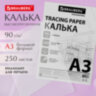 Калька А3 ВЫСОКОЙ ПРОЗРАЧНОСТИ, ПЛОТНАЯ, для печати и творчества, 90 г/м2, 250 листов, BRAUBERG, 116641, 116641