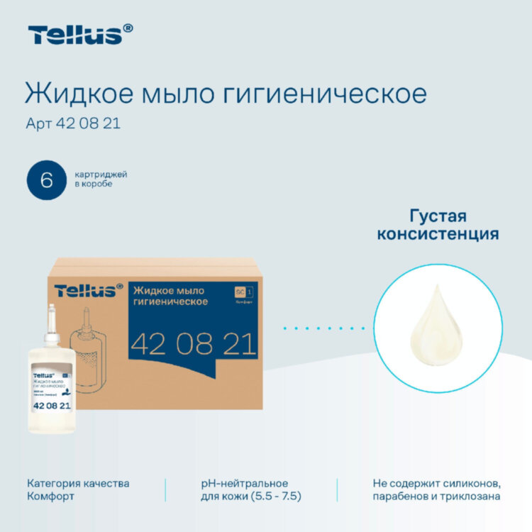 Картридж с жидким мылом одноразовый Tellus/TORK (Система S1) Advanced, 1 л, гигиенический эффект, 420821, 420820,420821, 608892