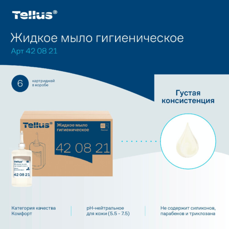 Картридж с жидким мылом одноразовый Tellus/TORK (Система S1) Advanced, 1 л, гигиенический эффект, 420821, 420820,420821, 608892