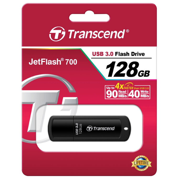 Флеш-диск 128 GB TRANSCEND Jetflash 700 USB 3.0, черный, TS128GJF700, 513179