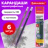 Карандаши чернографитные BRAUBERG НАБОР 6 шт., "Jet", НВ, с резинкой, пластиковые, корпус ассорти, заточенные, 180632, 180632