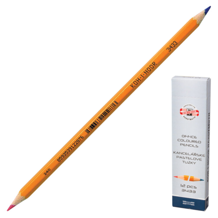 Карандаш двухцветный КРАСНО-СИНИЙ, KOH-I-NOOR, 1 шт., шестигранный, грифель 3,2 мм, натуральное дерево, 3433, 34330EG013KS, 24 штук, 181029