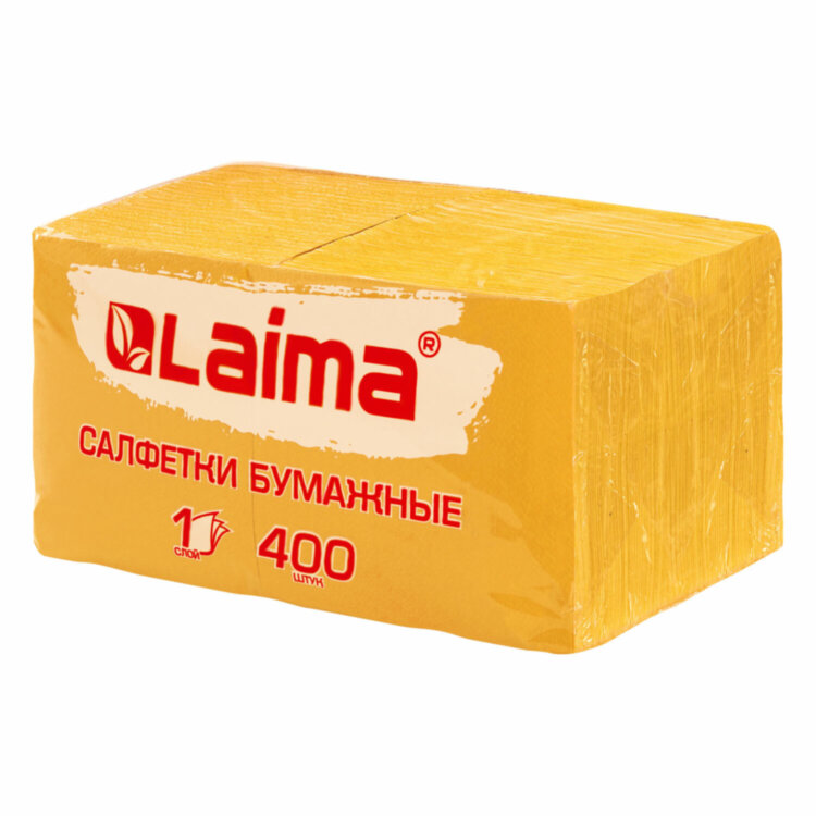 Салфетки бумажные 400 шт., 24х24 см, "Big Pack", жёлтые, 100% целлюлоза, LAIMA, 114726, 114726