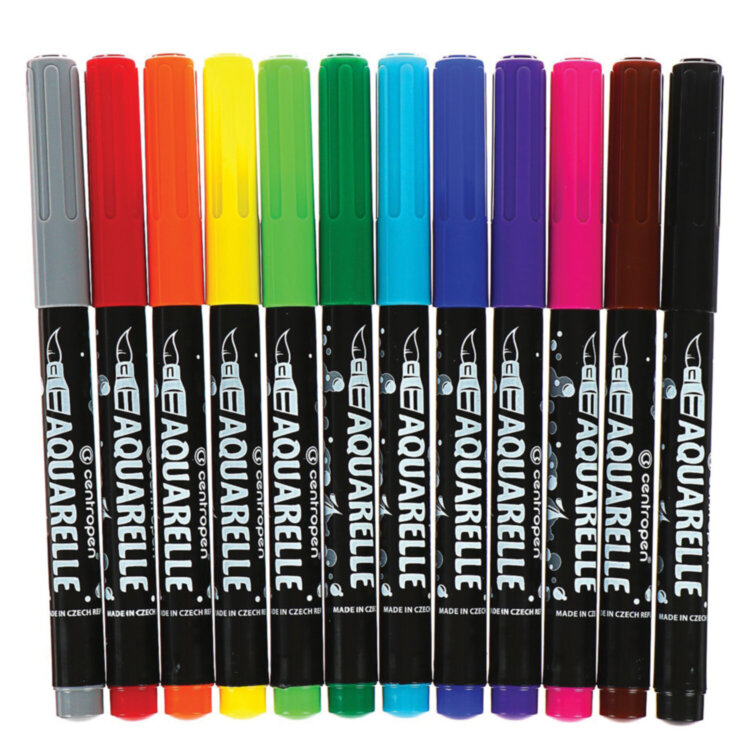 Маркеры-кисти акварельные 12 ЦВЕТОВ CENTROPEN "Aquarelle", линия письма 1-9 мм, 8683/12ET, 6 8683 1201, 152088