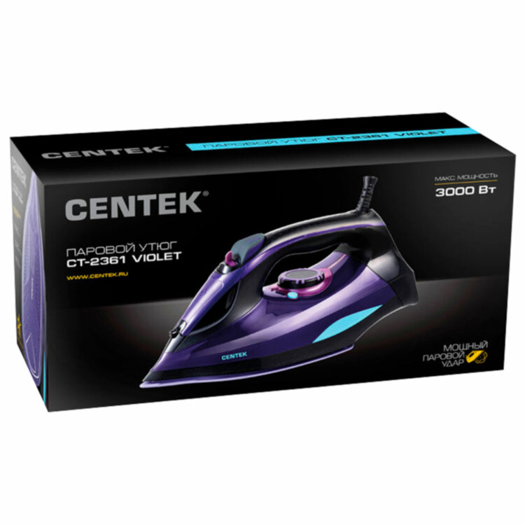 Утюг CENTEK CT-2361, 3000 Вт, керамическое покрытие, антикапля, антинакипь, фиолетовый, CT-2361 VIOLET, 457618