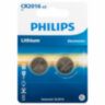 Батарейки литиевые PHILIPS Lithium CR2016, таблетки, дисковые, кнопочные, КОМПЛЕКТ 2 шт., в блистере, Б0064674, 458296