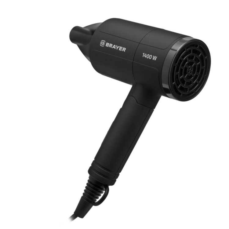 Фен BRAYER BR3040, 1400 Вт, 2 скорости, 1 температурный режим, складная ручка, черный, 456104