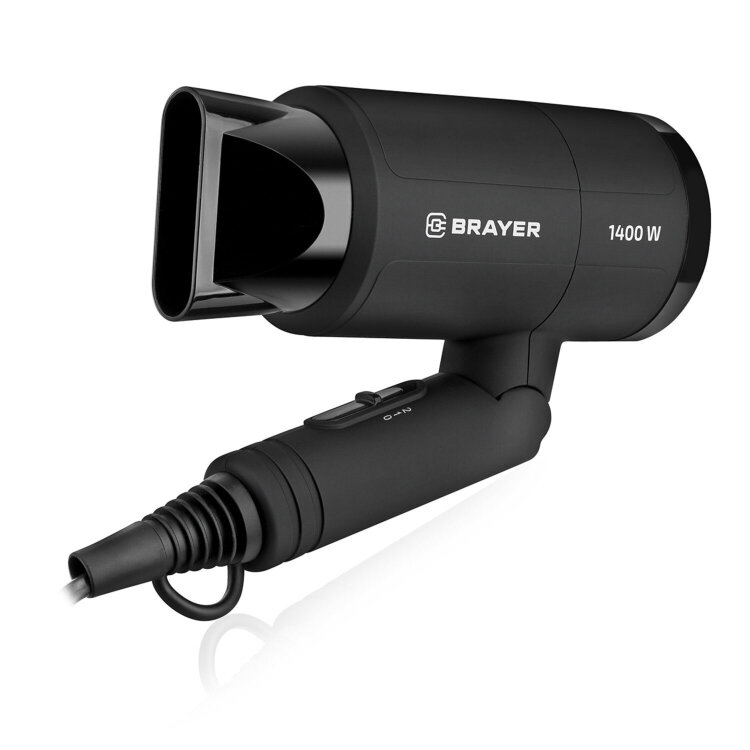 Фен BRAYER BR3040, 1400 Вт, 2 скорости, 1 температурный режим, складная ручка, черный, 456104