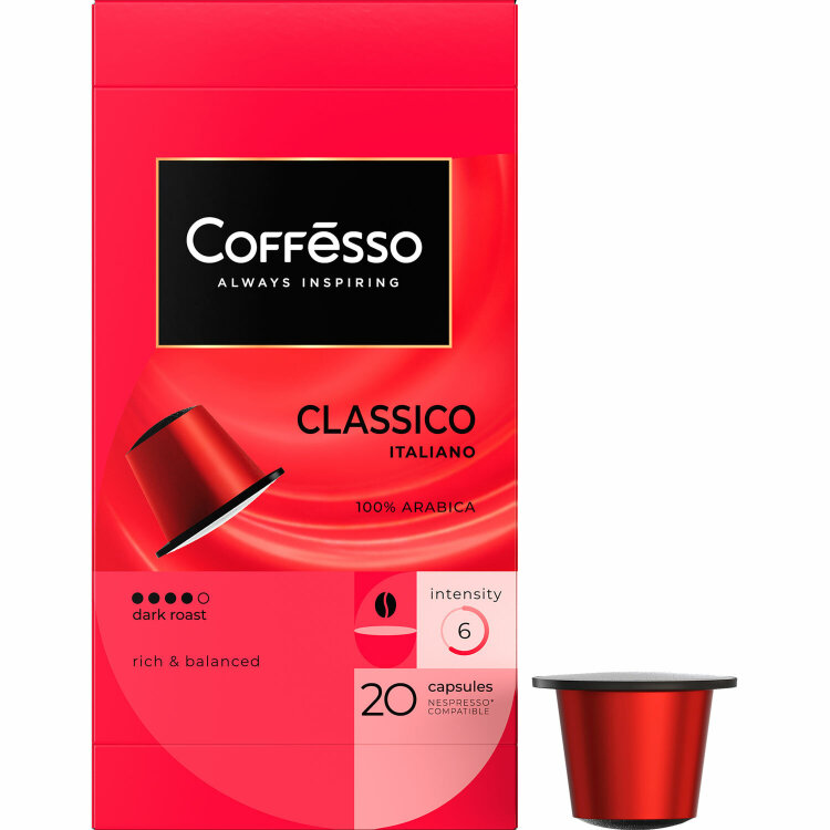 Кофе в капсулах COFFESSO "Classico Italiano" для кофемашин Nespresso, 20 порций, арабика 100%, 101228, 622162