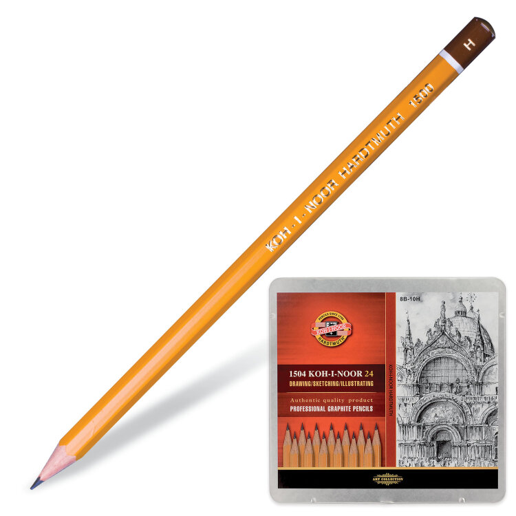 Карандаши чернографитные KOH-I-NOOR 1500, НАБОР 24 шт., 8В-10H, без резинки, металлическая коробка, 1504024001PL, 181070