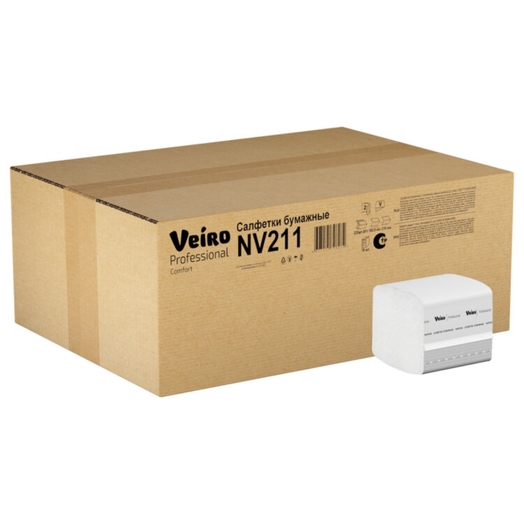 Салфетки VEIRO Professional (Система N4), Comfort, КОМПЛЕКТ 15 шт. х 220 шт., 2-слойные, белые, 21х16,2, V, NV211, 127092