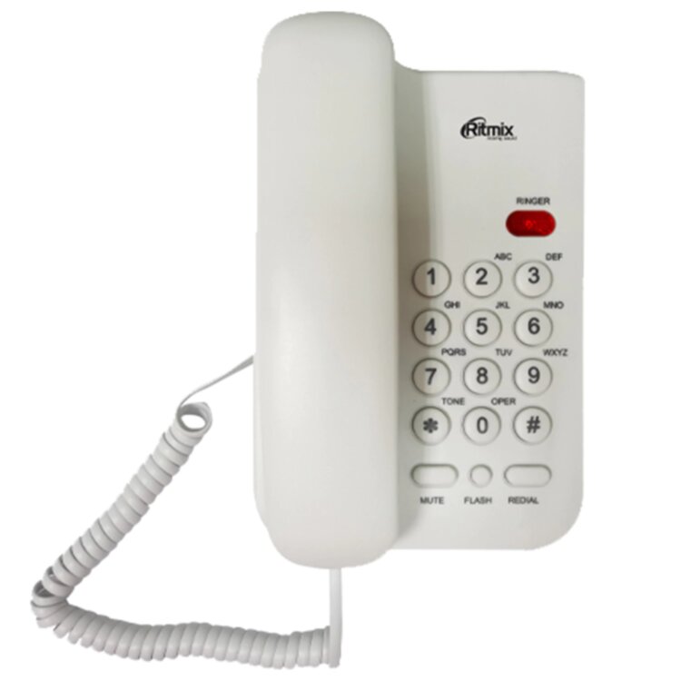 Телефон RITMIX RT-311 white, световая индикация звонка, тональный / импульсный режим, повтор, белый, 80002232, 263159