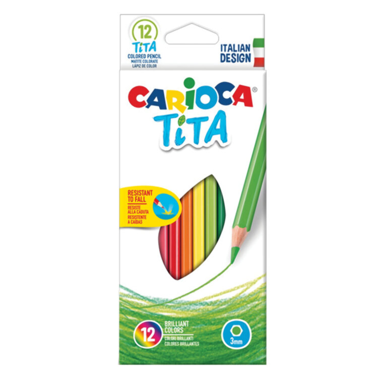 Карандаши цветные CARIOCA "Tita", 12 цветов, шестигранные, грифель 3 мм, 42793, 181276