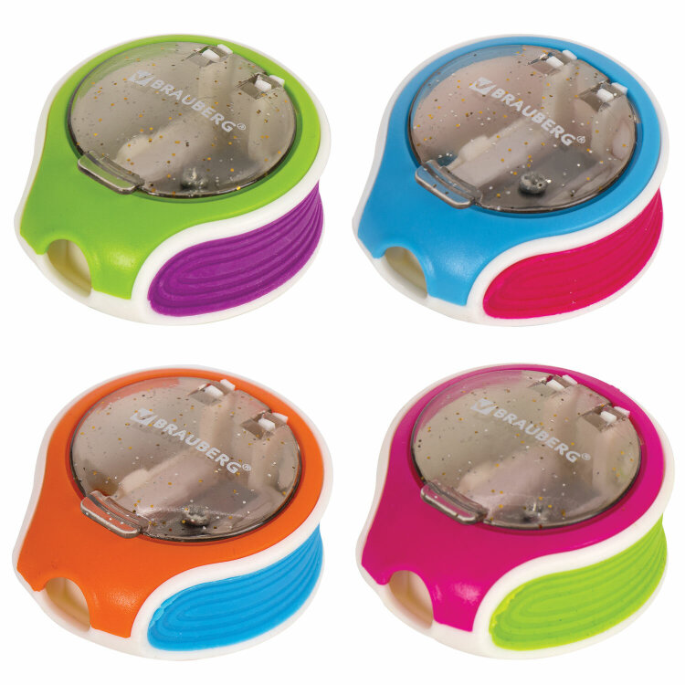 Точилка BRAUBERG "Mix Soft", пластиковая, с контейнером, корпус ассорти, 229585, 12 штук, 229585