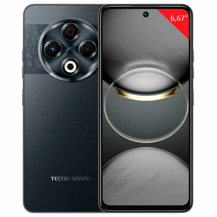 Смартфон TECNO SPARK 30, 2 SIM, 6,67", 4G, 108/8 Мп, 8/128, чёрный, пластик, TCN-KL6.8.128.BK, TCNKL6.8.128.BK, 263211
