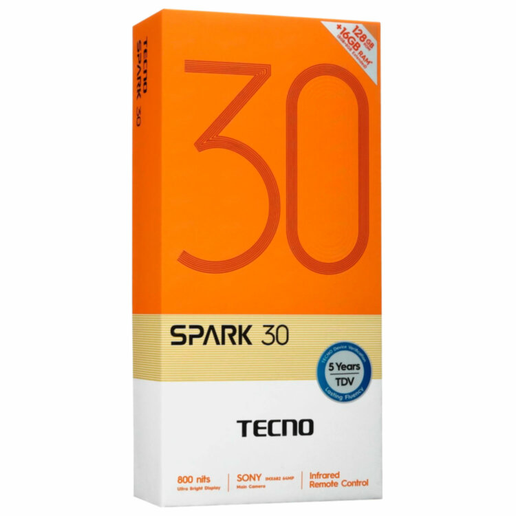 Смартфон TECNO SPARK 30, 2 SIM, 6,67", 4G, 108/8 Мп, 8/128, чёрный, пластик, TCN-KL6.8.128.BK, TCNKL6.8.128.BK, 263211
