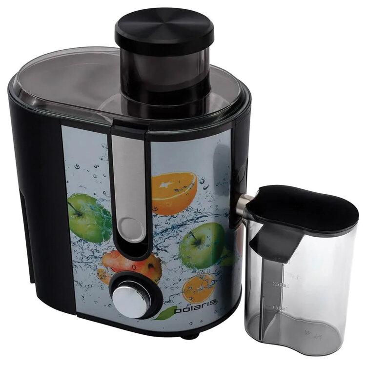 Соковыжималка POLARIS PEA 0829 Fruit Fusion, 800 Вт, стакан 0,35 л, емкость жмыха 1 л, пластик, сталь/черный, 15935, 456738