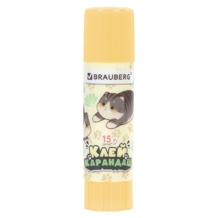 Клей-карандаш 15 г, кросс-серия "МИЛЫЕ КОТЫ", ассорти, BRAUBERG, 273228, 20 штук, 273228