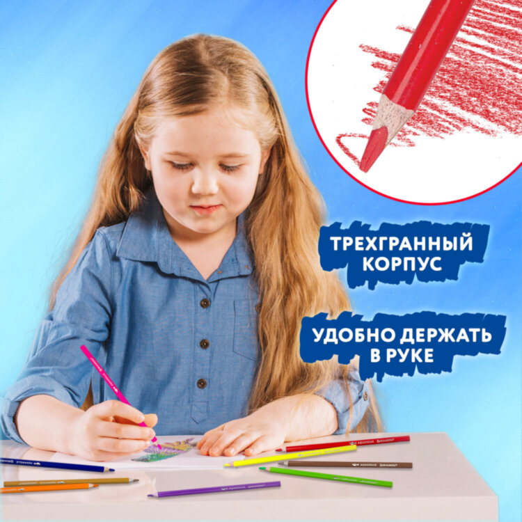 Карандаши цветные акварельные BRAUBERG PREMIUM AQUARELLE 36 цветов в тубе, трехгранные, утолщенный грифель 4 мм, натуральное дерево,181933, 181933