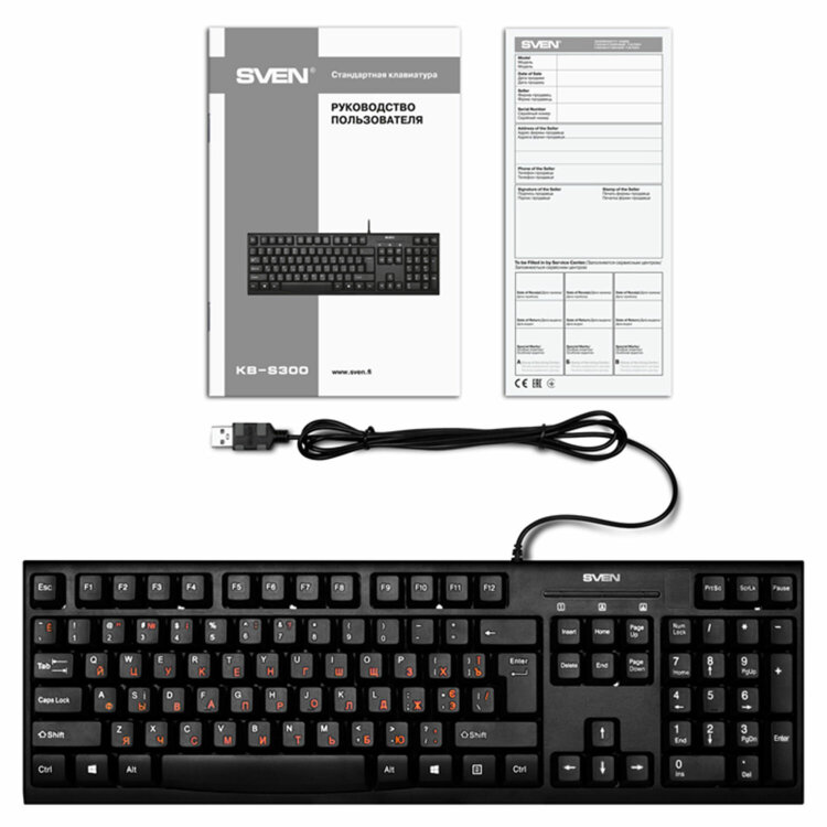 Клавиатура проводная SVEN KB-S300, USB, 104 клавиши, чёрная, SV-015756, 513974