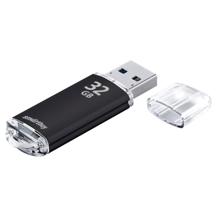 Флеш-диск 32 GB, SMARTBUY V-Cut, USB 2.0, металлический корпус, черный, SB32GBVC-K, 512186