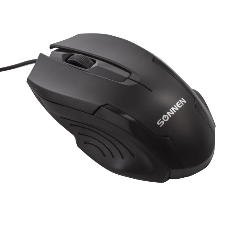 Мышь проводная SONNEN М-713, USB, 1000 dpi, 2 кнопки + колесо-кнопка, оптическая, черная, 512637, 512637