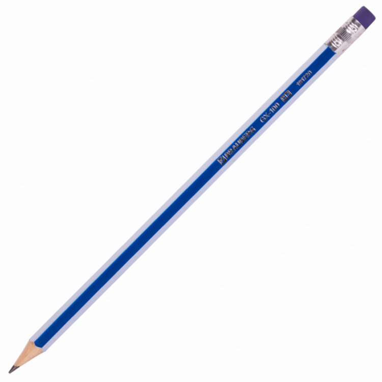 Карандаш чернографитный BRAUBERG "GX-100", 1 шт., HB, с ластиком, корпус синий, 181720, 72 штук, 181720